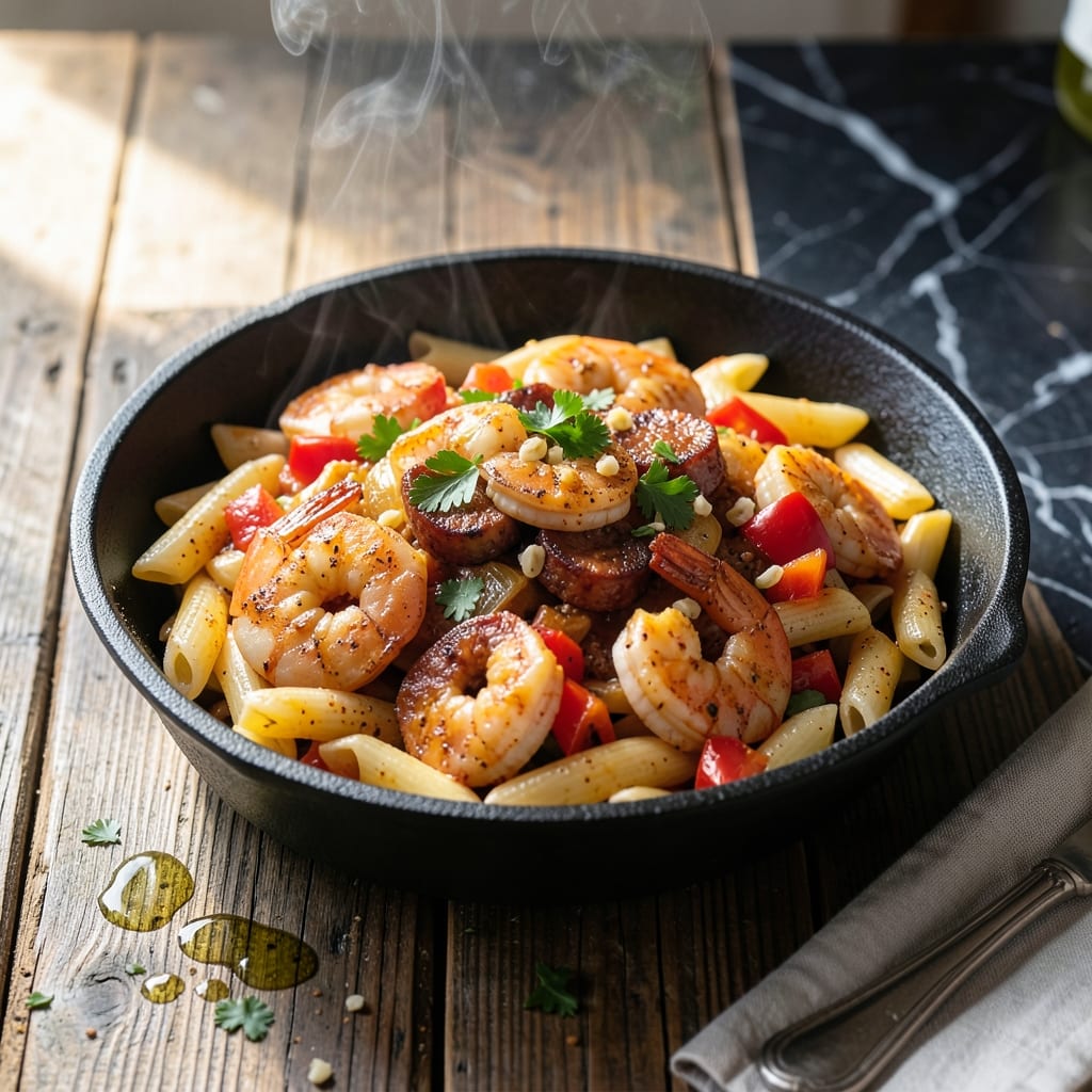 One Pot Cajun Pasta Recipe: Spicy Andouille Sausage and Shrimp Fusion