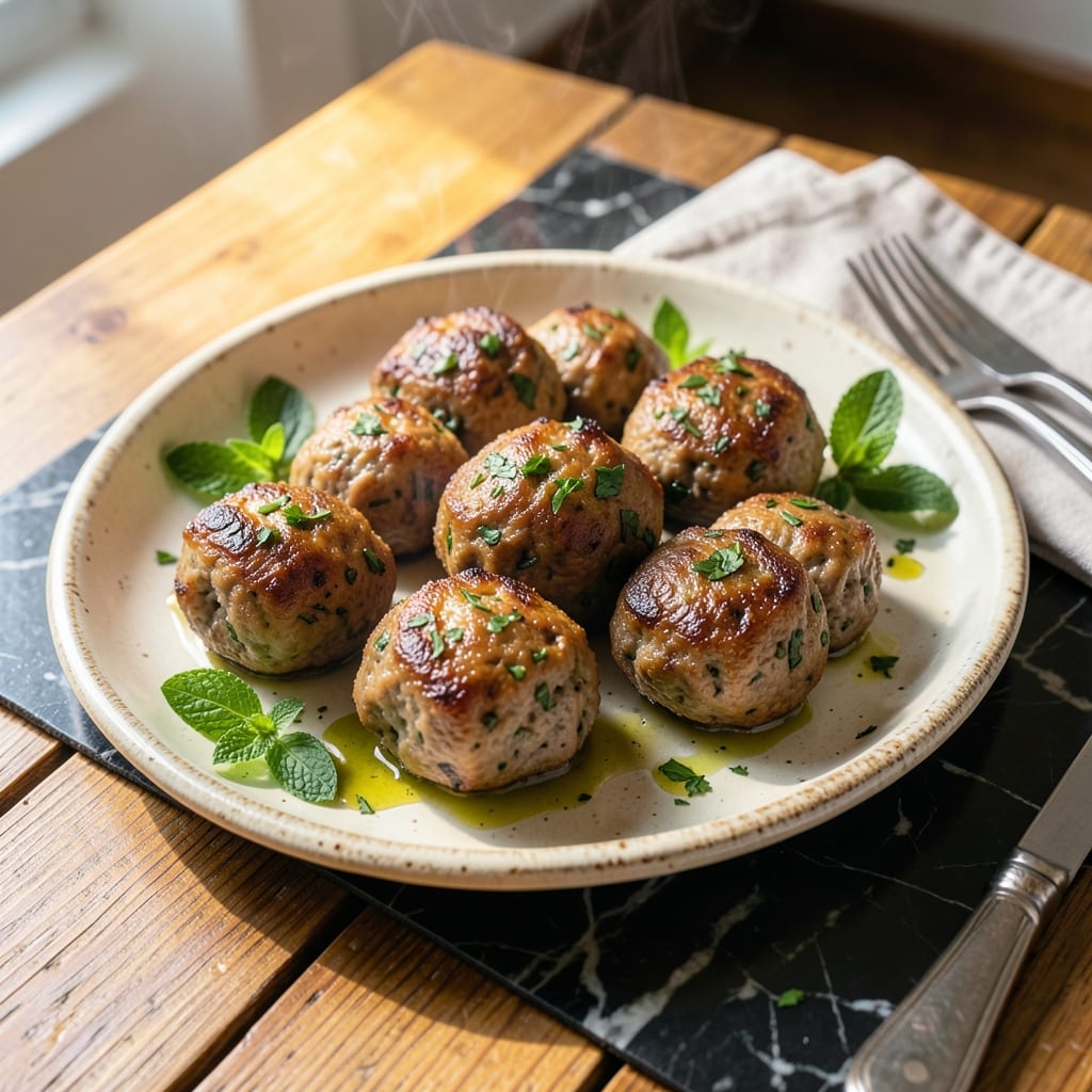 Keftedes Recipe Baked: Greek Meatballs With Herb-Infused Crisp