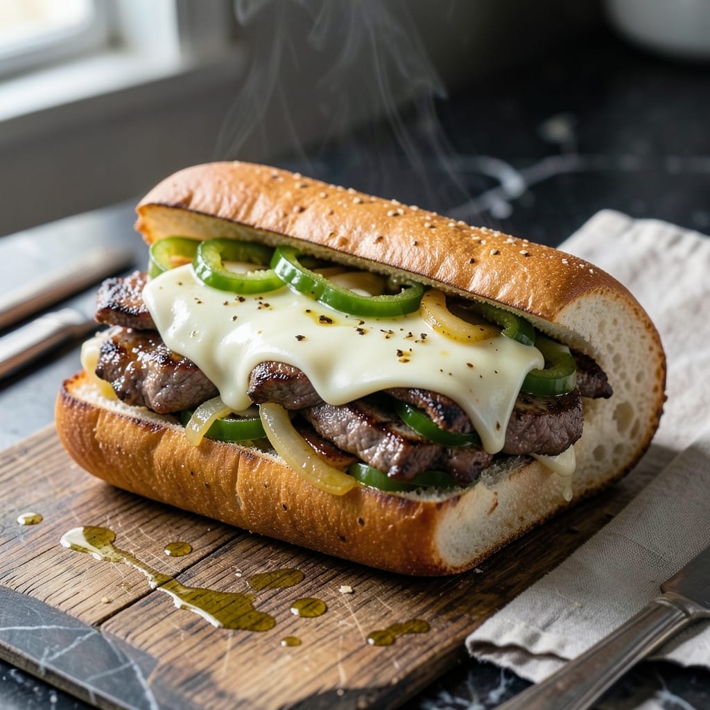Philly Cheese Steak Recipe With Shaved Beef: Melted Provolone on Toasted Hoagie