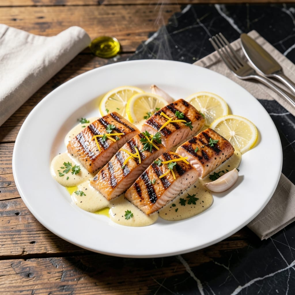 Grilled Salmon With Lemon Butter Sauce Recipe: Flaky Fillets With Zesty Drizzle