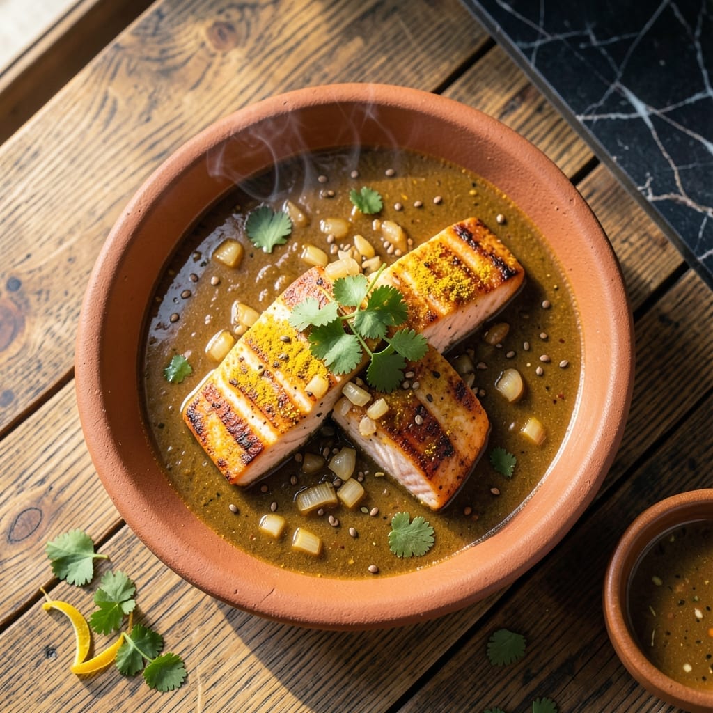 Salmon Fish Recipe Indian Curry: Aromatic Spices in Rich Coconut Gravy