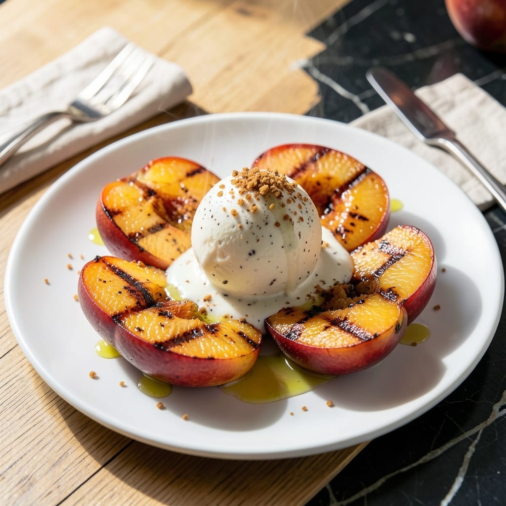 Grilled Peaches With Vanilla Ice Cream Recipe: Warm Caramelized Sweetness Over Creamy Scoops