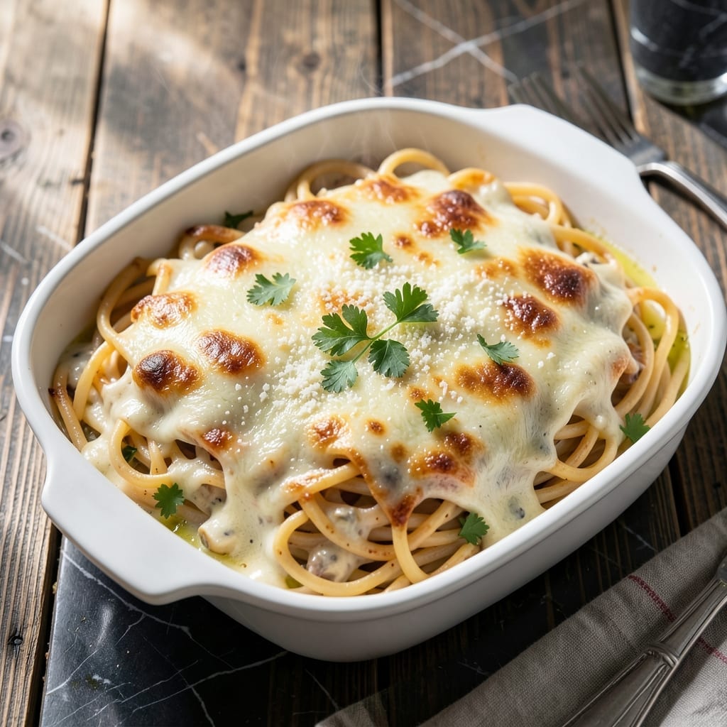 Baked Spaghetti Recipe With Alfredo Sauce: Cheesy Layers of Oven-Baked Bliss