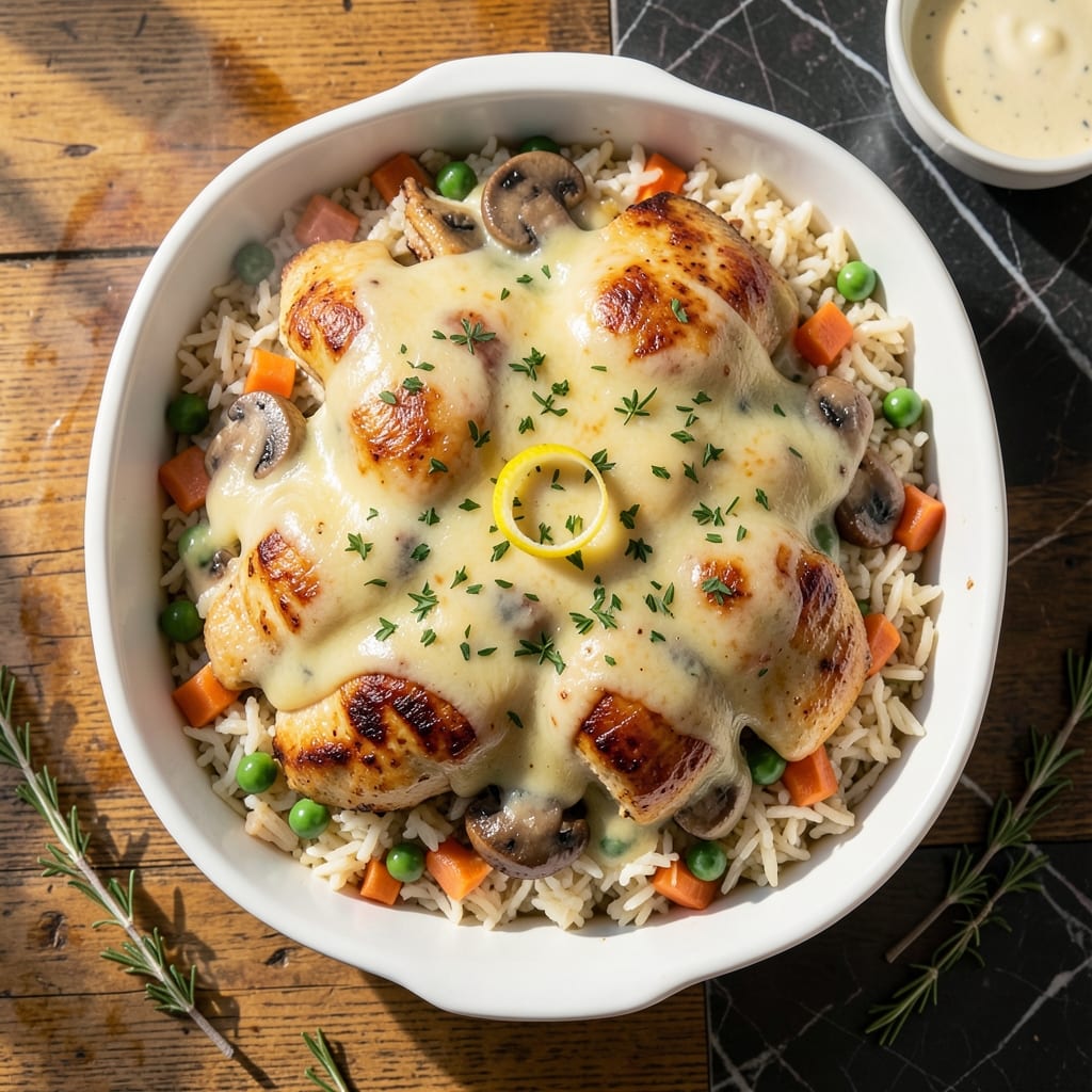 Recipe for Chicken and Rice Casserole With Mixed Vegetables: Baked Cheesy Layers