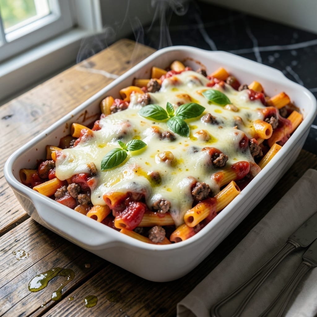 Baked Ziti Recipe With Meat: Three-Cheese Layers and Hearty Sauce
