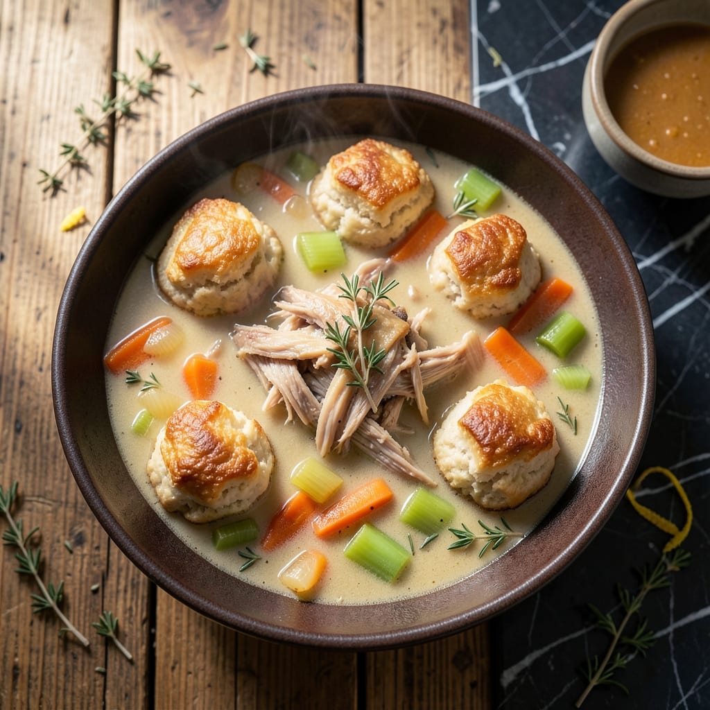 Homemade Chicken And Dumplings Recipe With Biscuits: Fluffy Pockets in Rich Broth