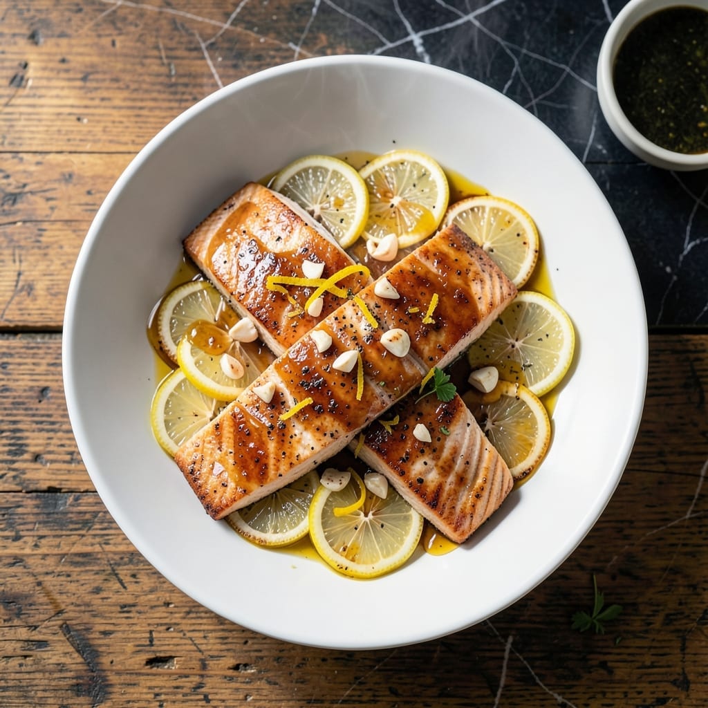Show Me A Recipe For Baked Salmon: Lemon-Garlic Glaze With Flaky Layers