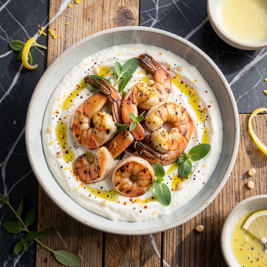 Grilled Shrimp Yogurt Recipe: Garlic-Marinated Skewers With Cool Dill Dip