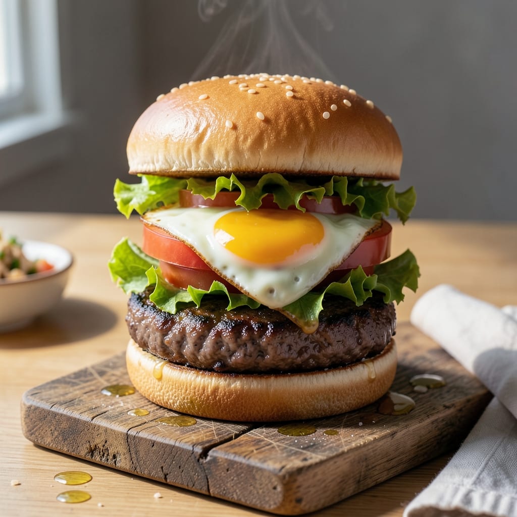 Homemade Burger Recipe With Egg: Juicy Patty With Rich Yolk Surprise