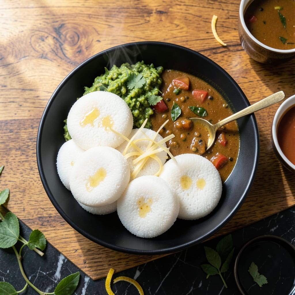 Recipe for Sooji Idli: Steamed Semolina Pillows with Coconut Chutney