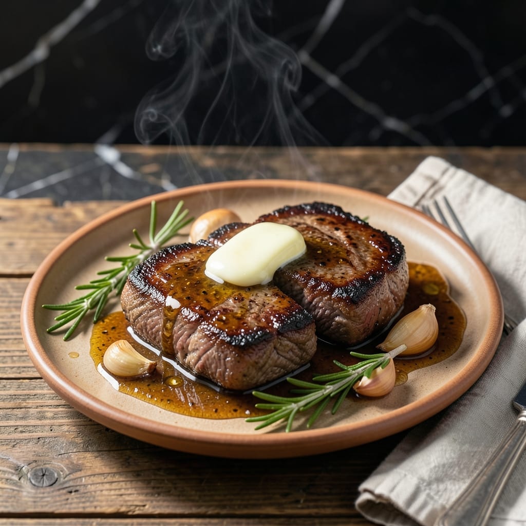 Recipe for Pork Steaks on the Stove: Pan-Seared with Garlic Herb Butter