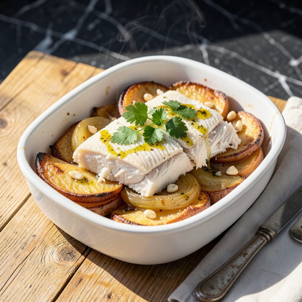 Portuguese Bacalhau Recipe Baked: Salted Cod with Golden Potato Crust