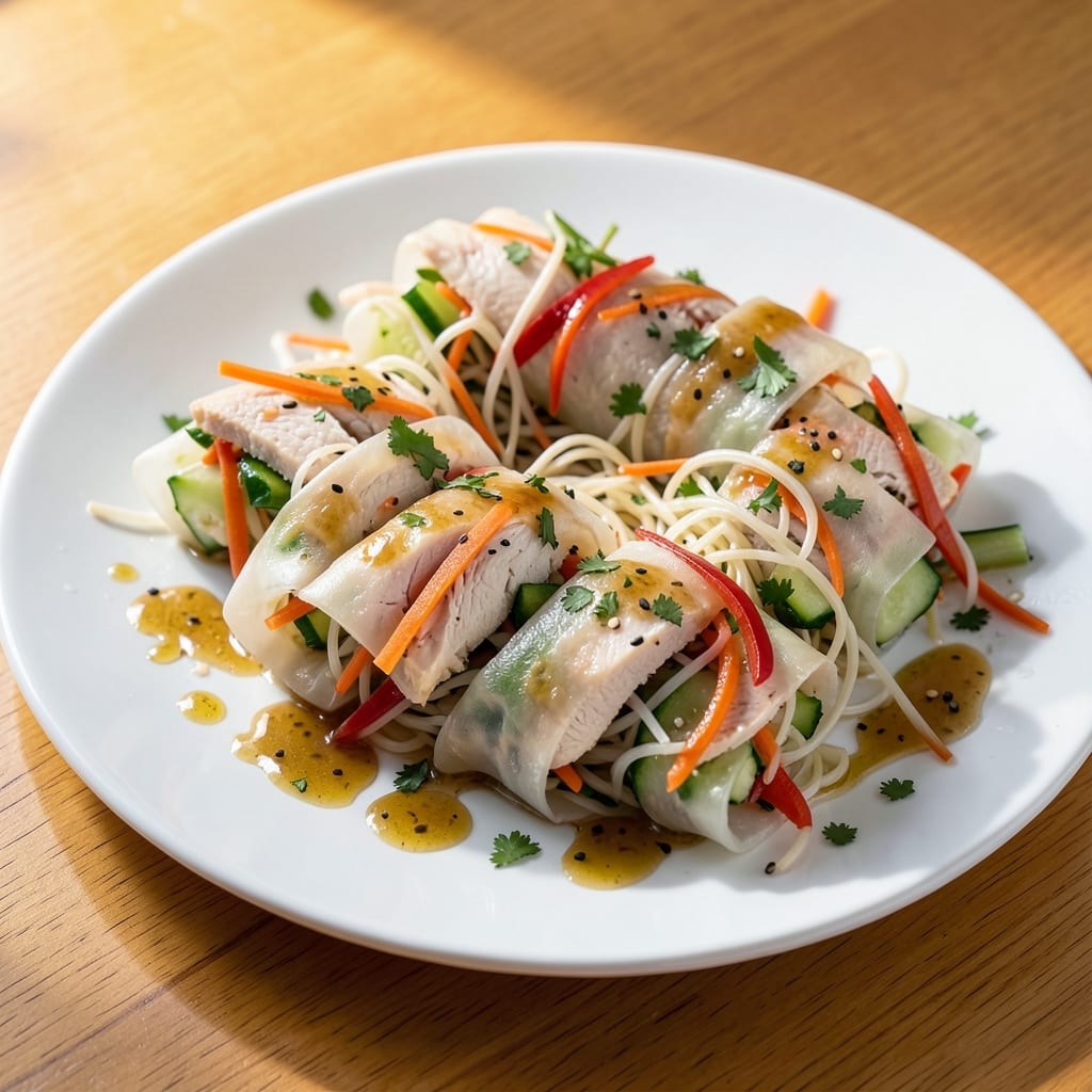 Chicken Rice Paper Rolls Recipe: Fresh Vietnamese Spring Rolls with Peanut Sauce