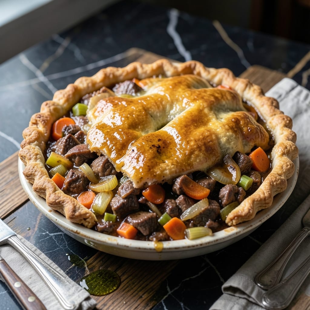 Old Fashioned Beef Pot Pie Recipe: Flaky Crust Over Hearty Filling