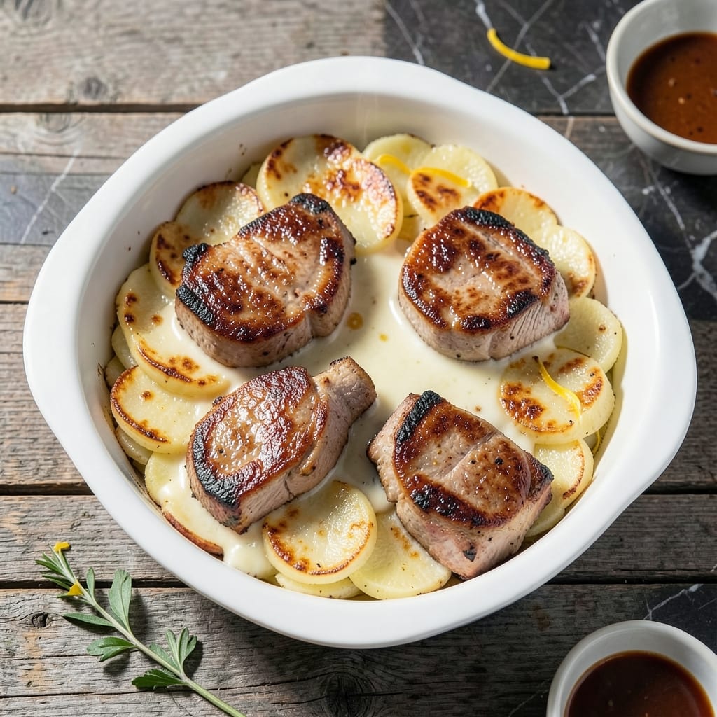 Recipe for Pork Chops and Scalloped Potatoes in Oven: Sheet Pan Supper with Layered Comfort