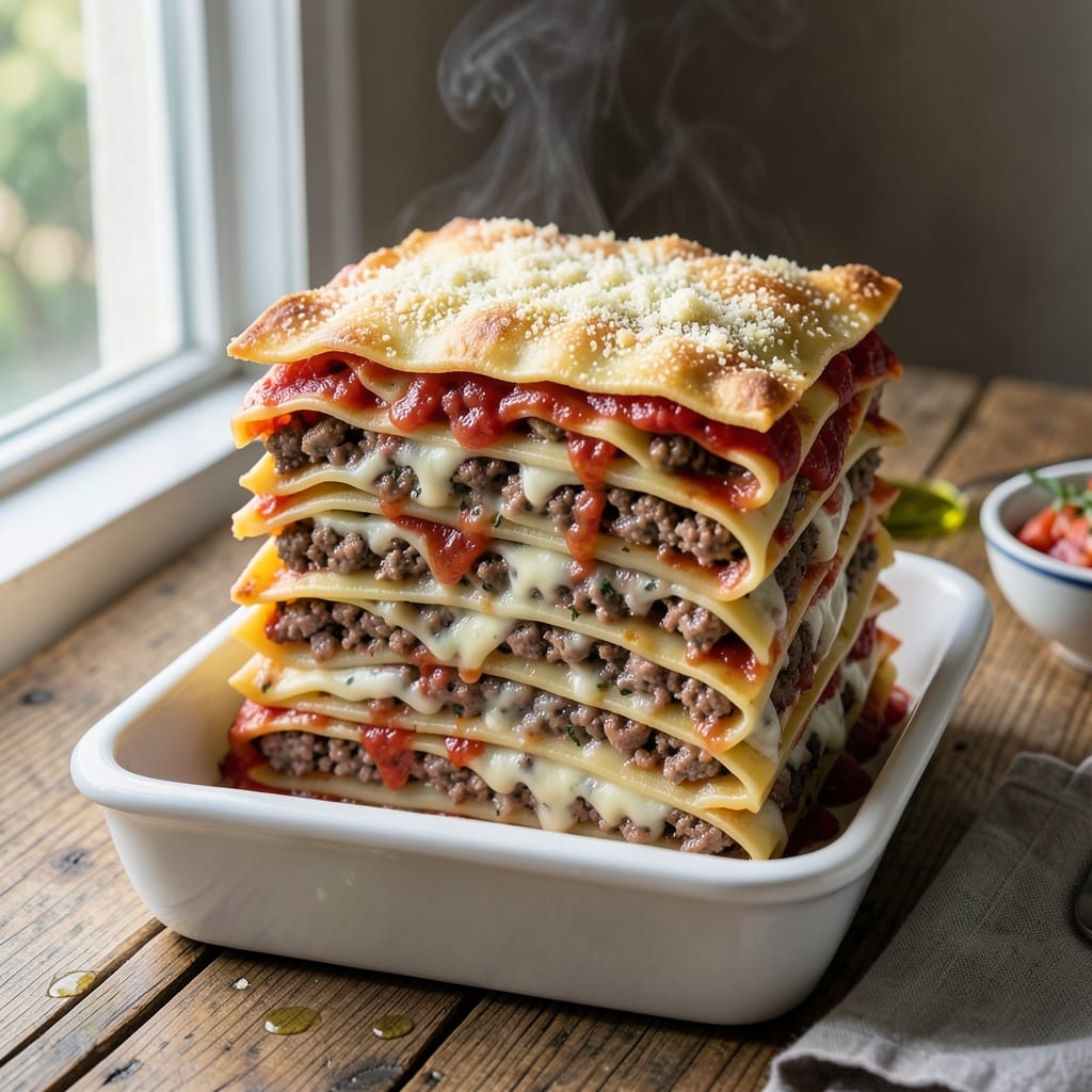 40 Layer Lasagna Recipe: Thin Pasta Layers With Rich Meat Sauce