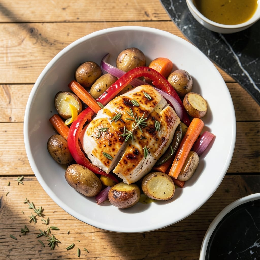 Recipe for Baked Chicken Breast and Vegetables: Sheet Pan Supper with Herb-Infused Crispiness