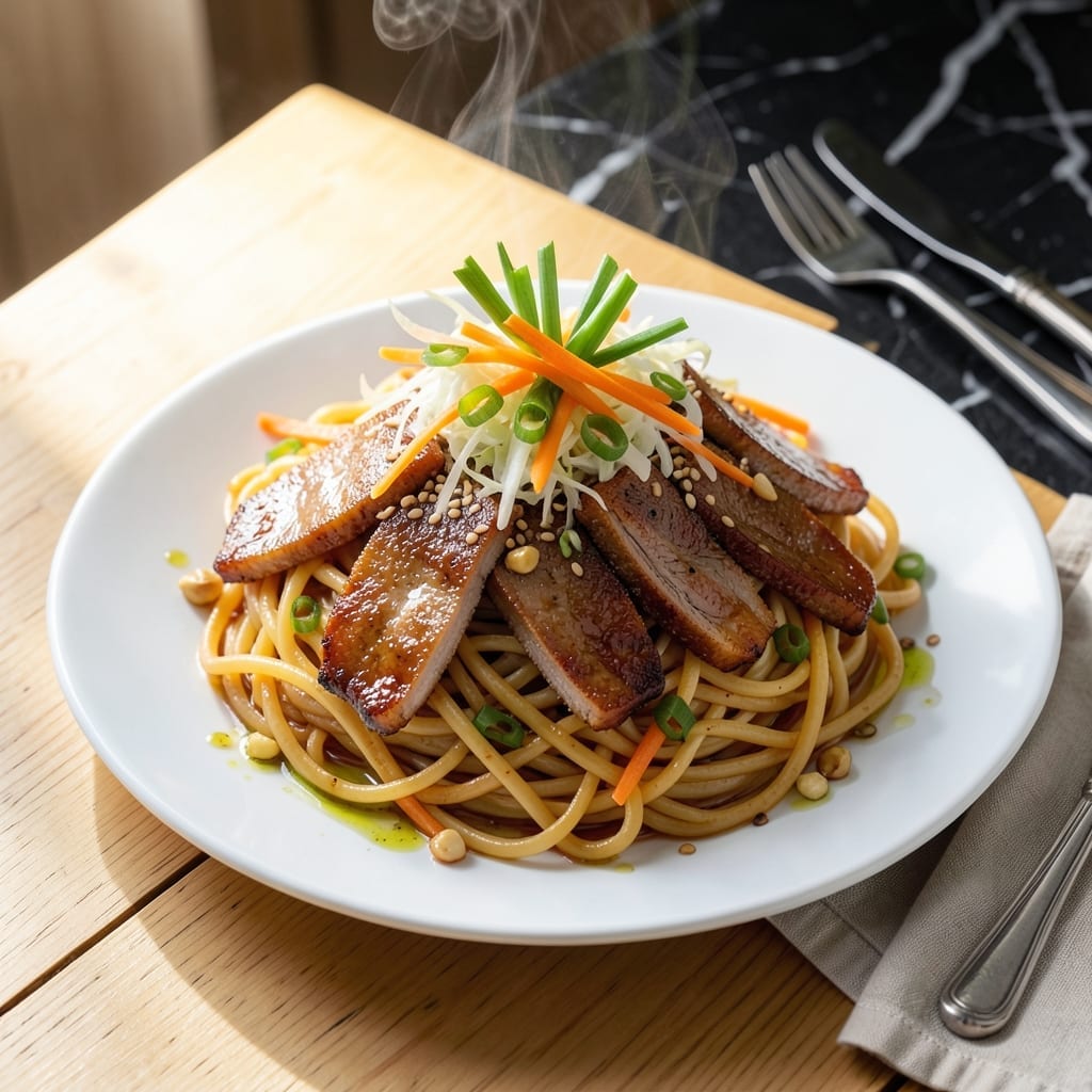 Fried Saimin Recipe Hawaiian Style: Local Noodle Bowl with Char Siu and Green Onions