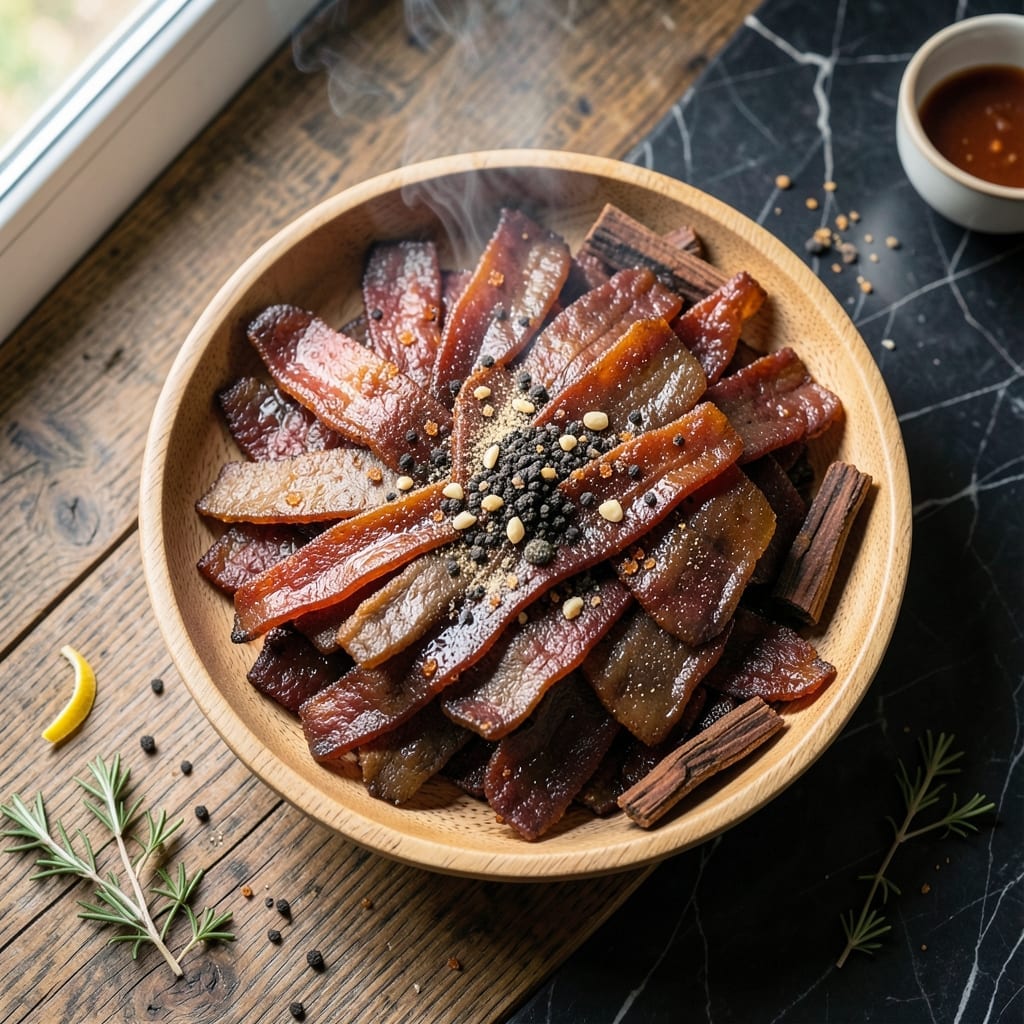 Smoked Jerky Recipe Smoker: Deep Mahogany Color and Chewy Bite