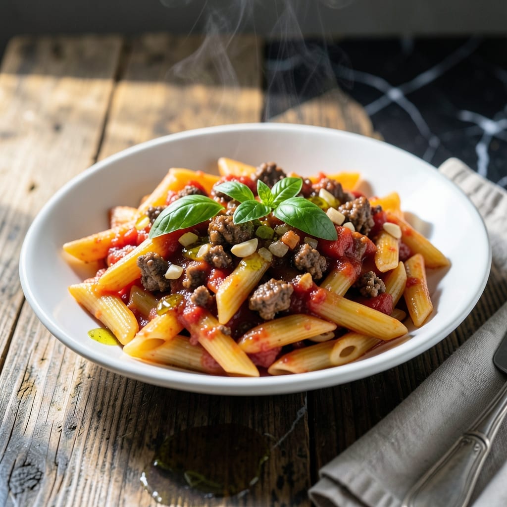 Recipe for Penne Pasta With Ground Beef: Hearty Italian Weeknight Feast