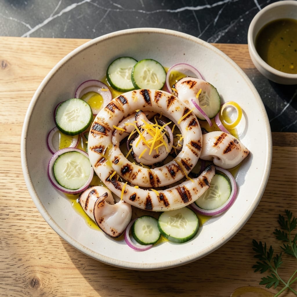 Grilled Squid Salad Recipe: Mediterranean Char With Lemon Zest