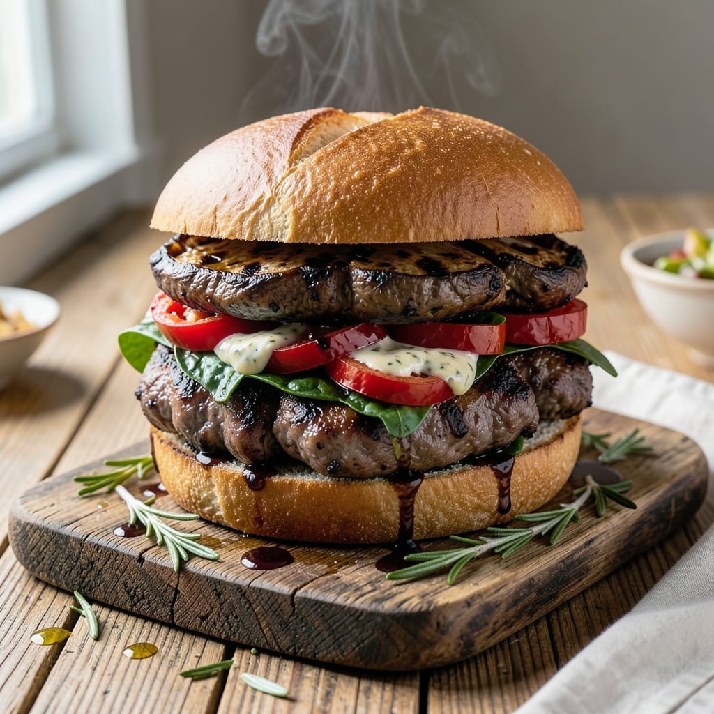 Grilled Portobello Mushroom Sandwich Roasted Red Pepper Recipe: Smoky Umami Layers