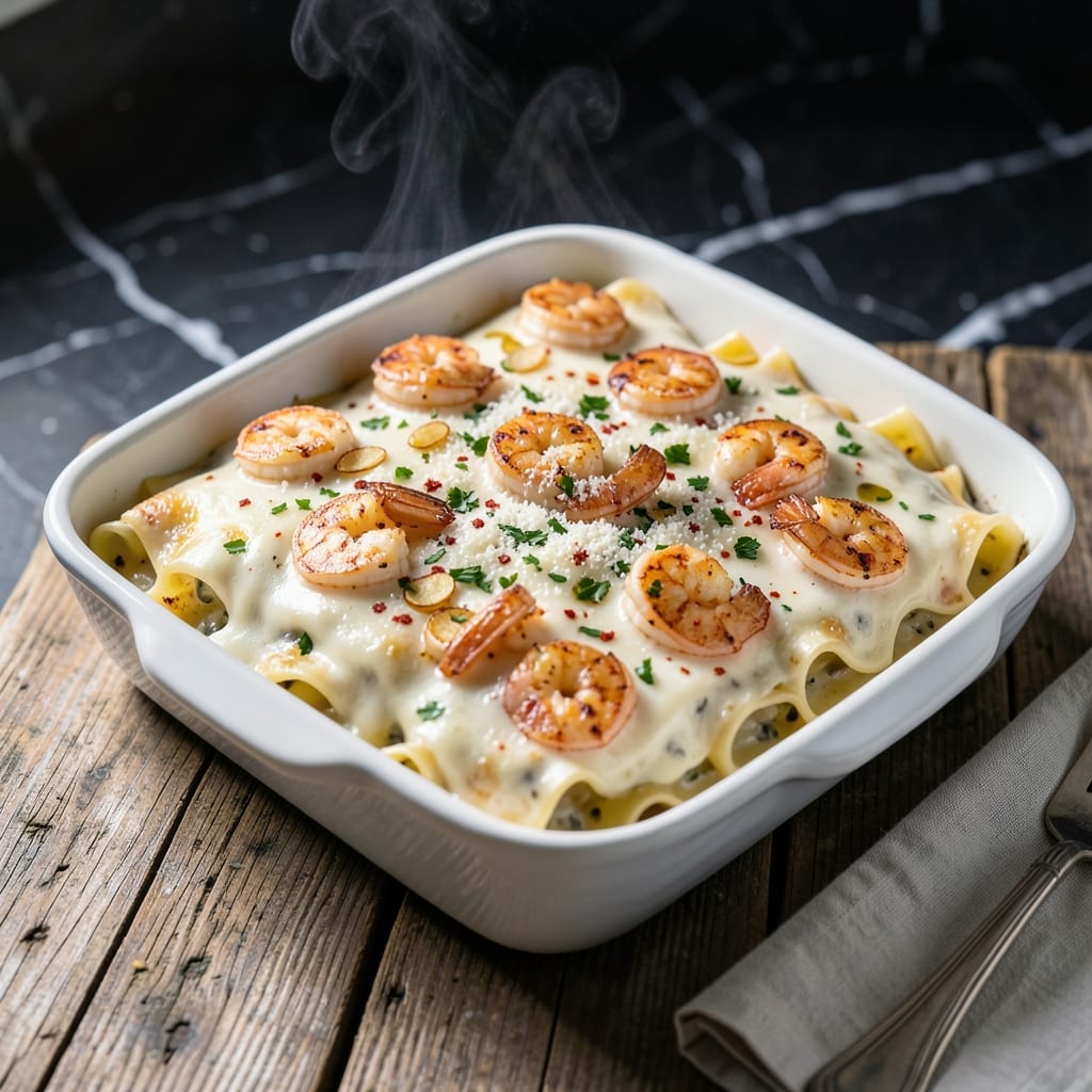 Garlic Butter Shrimp Scampi Lasagna Recipe With White Sauce: Decadent Seafood Layers