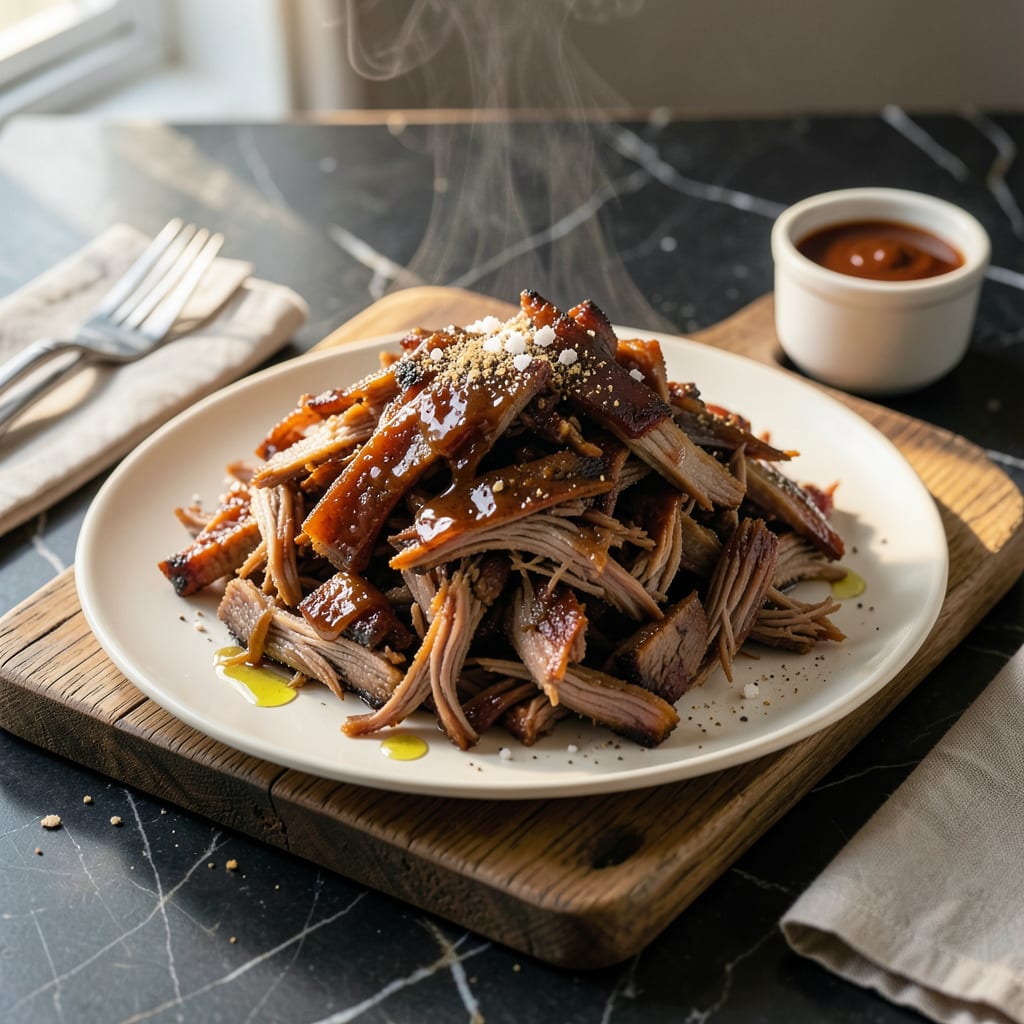 Visual representation of 3 Ingredient BBQ Pulled Pork Recipe: Slow Cooked Melting Tenderness