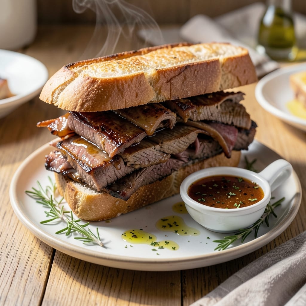 Recipe For French Dip Sandwich With Au Jus: Melt-In-Your-Mouth Beef and Rich Dipping Broth