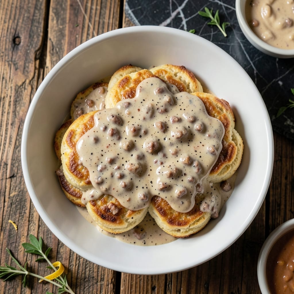 Recipe Rehab Biscuits and Gravy: Fluffy Layers with Savory Sausage Gravy