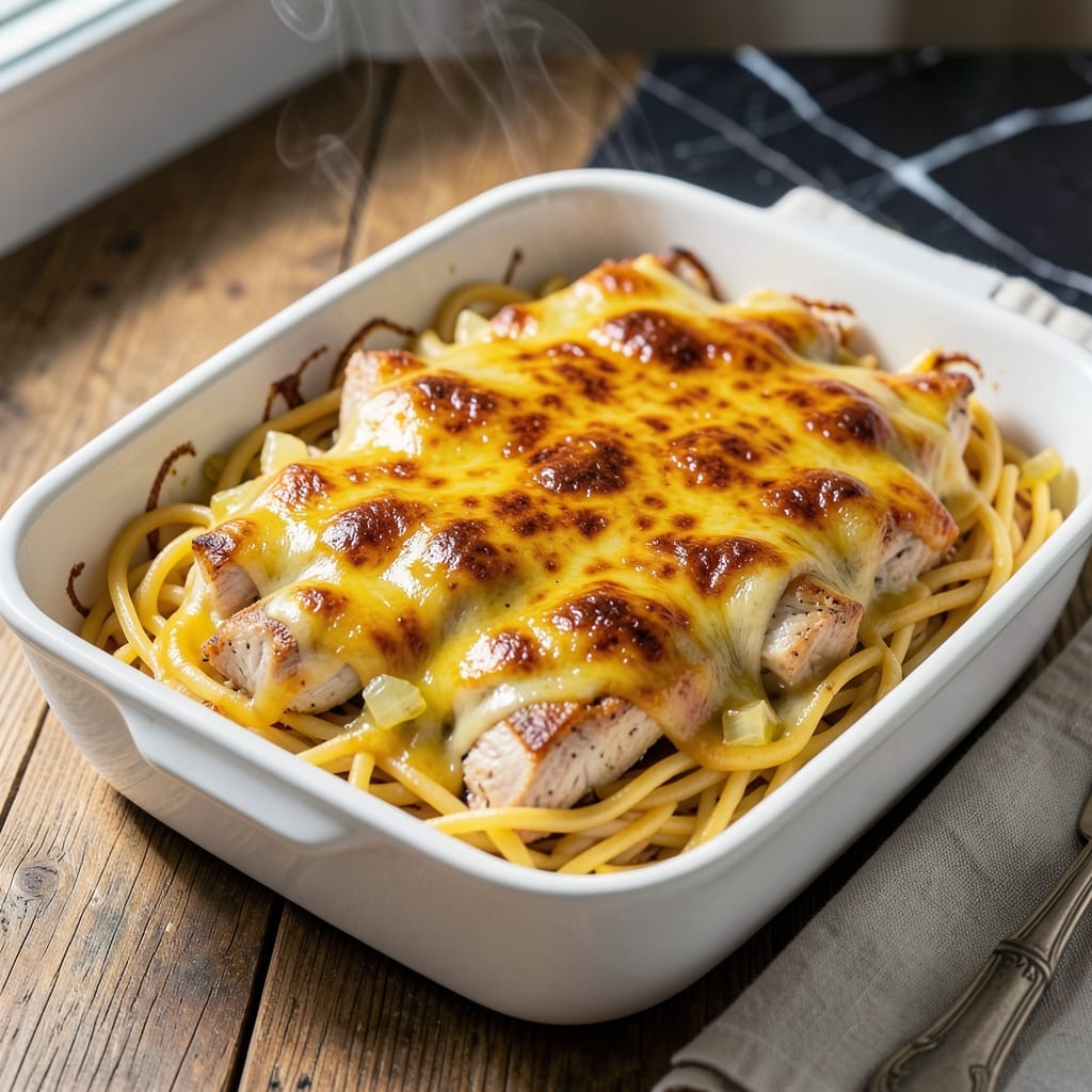 Recipe For Chicken Spaghetti Bake: Creamy Pasta With Golden Cheese Topping