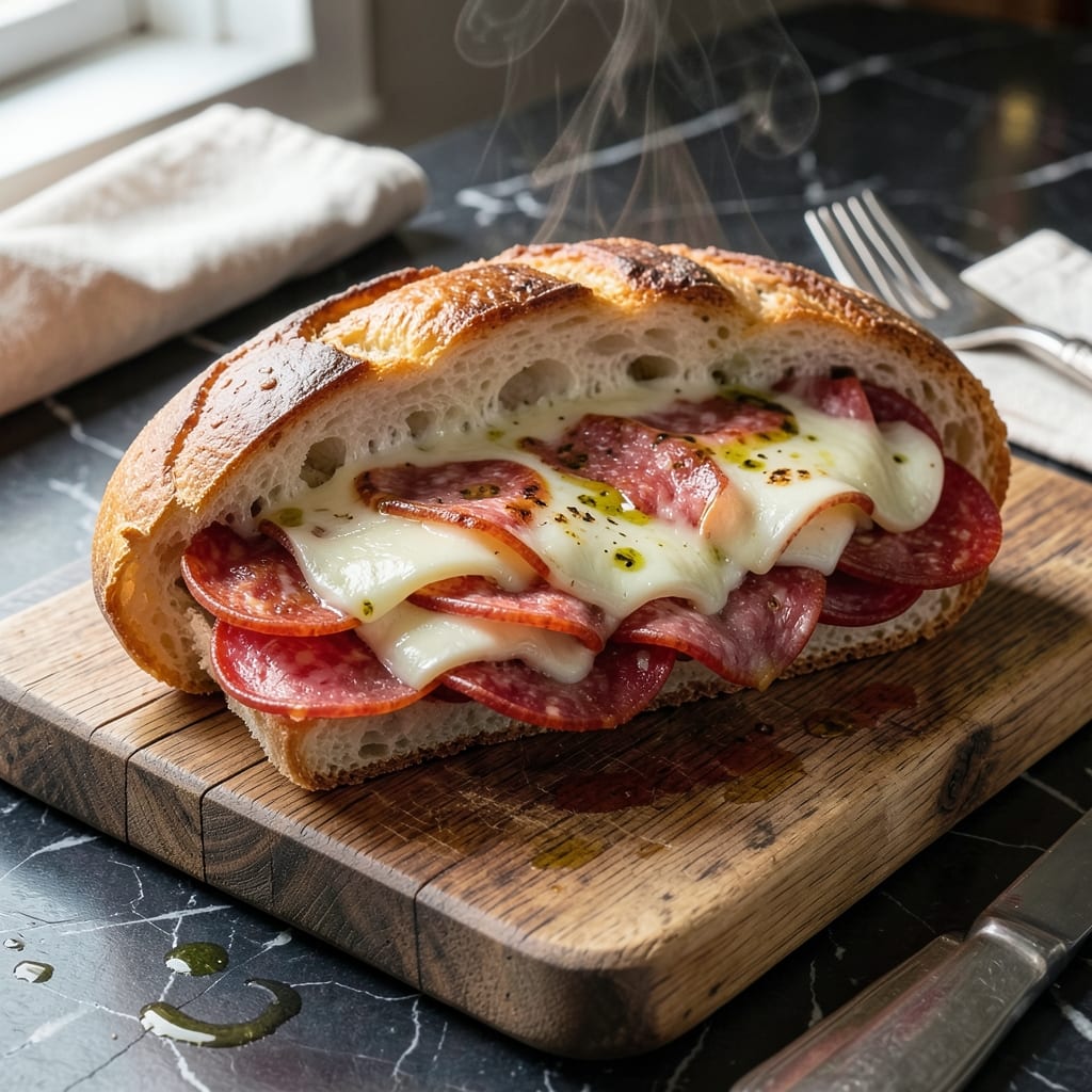 Italian Sub Recipe Baked: Toasted Bread with Melted Cheese Layers Italian Sub Recipe Baked: Toasted Bread with Melted Cheese Layers