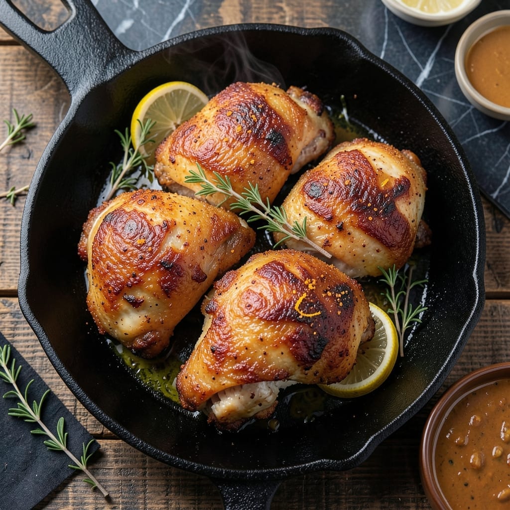 Recipe for Oven Fried Chicken Thighs: Crispy Skin With Herb-Infused Juices