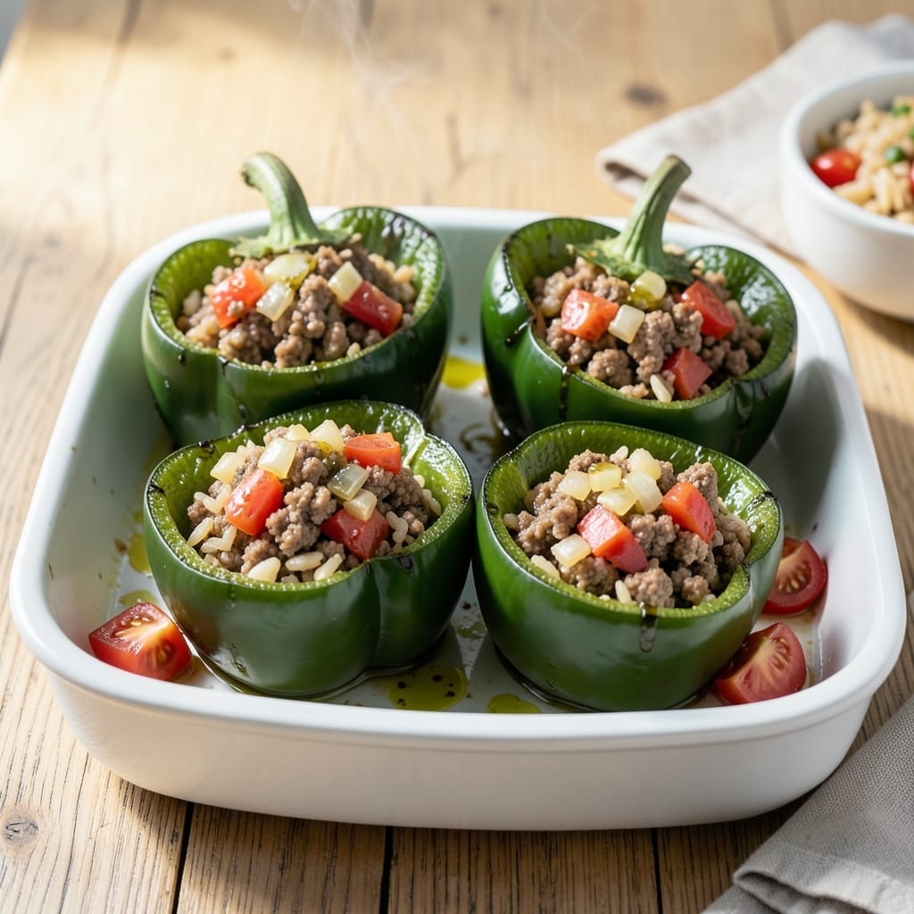 Recipe For Stuffed Green Peppers With Hamburger And Rice: Savory One-Pan Meal