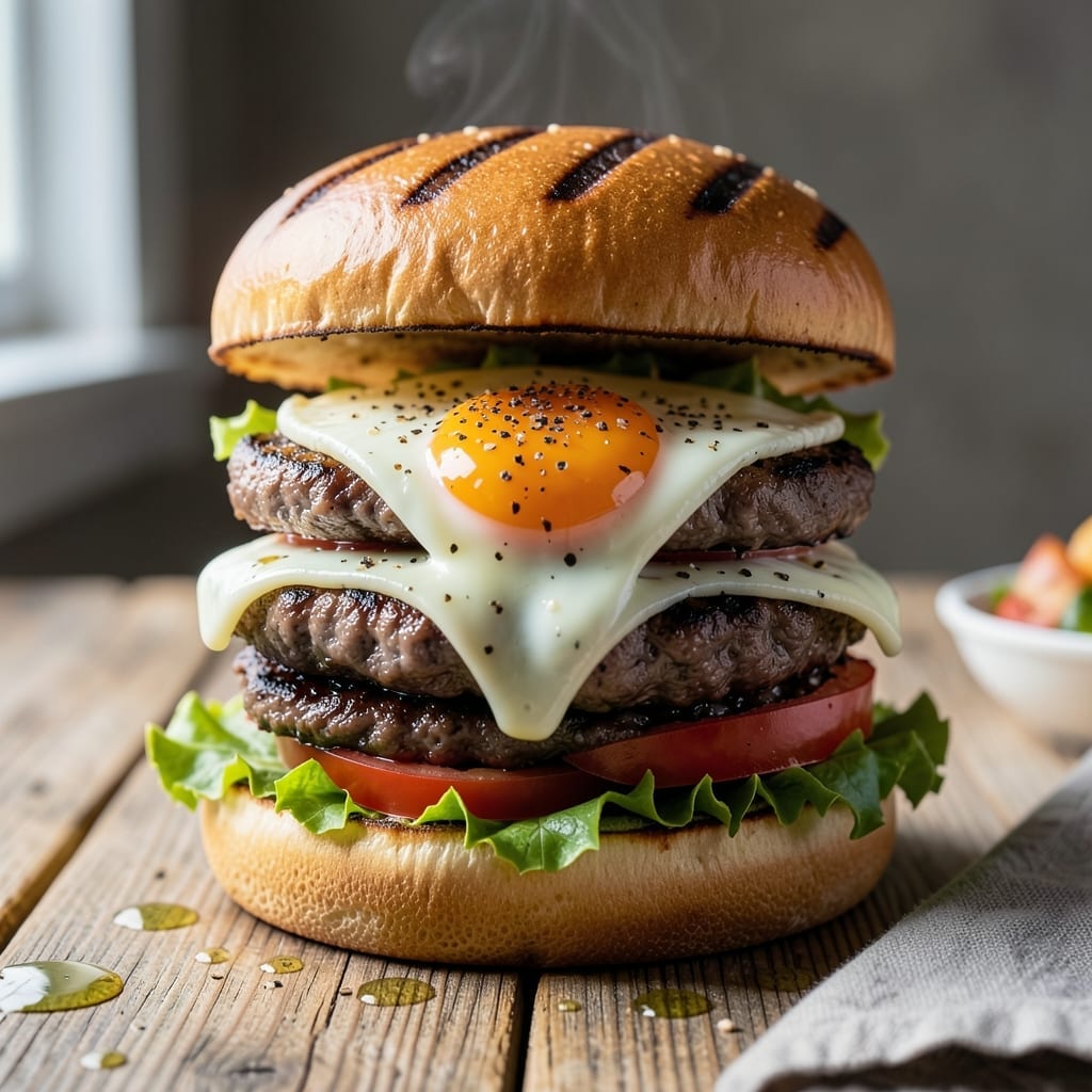 Grilled Burger Recipe With Egg: Runny Yolk Topping for Next-Level Flavor