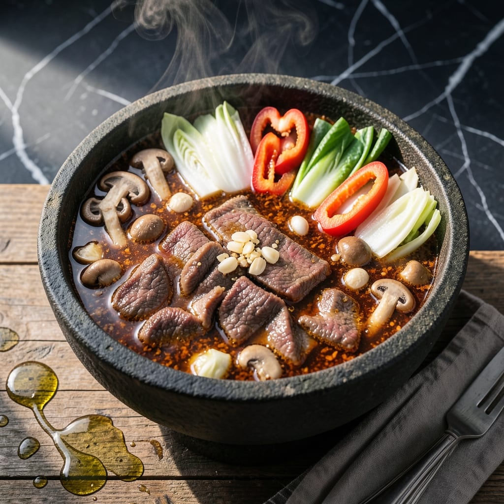 Korean Hot Pot Recipe: Spicy Broth and Fresh Ingredients at the Table