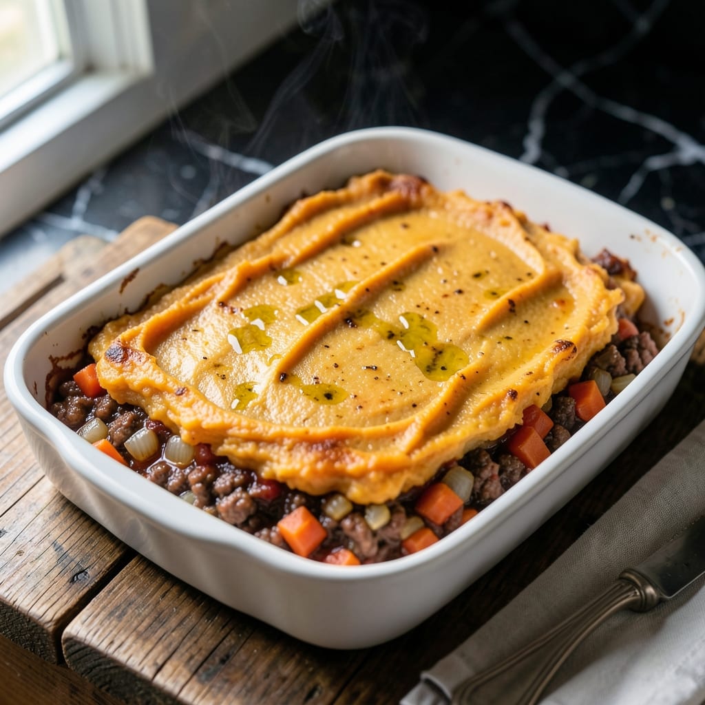 Recipe for Cottage Pie With Sweet Potato: Golden Topped British Comfort