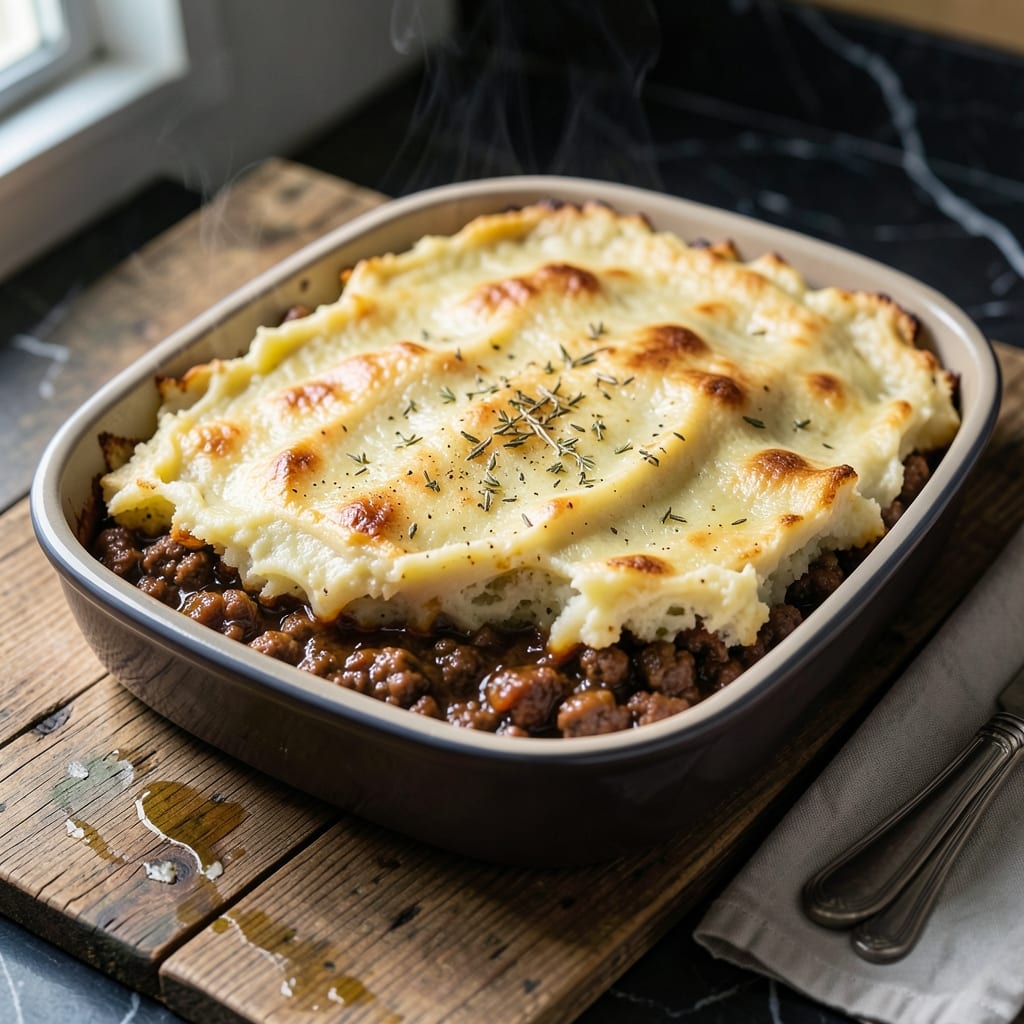 Shepherd's Pie Recipe Without Vegetables: Creamy Mashed Topping Over Savory Meat