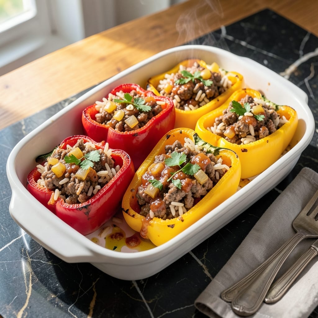 Recipe For Stuffed Bell Peppers With Rice And Ground Beef: One-Pan Meal Prep Marvel