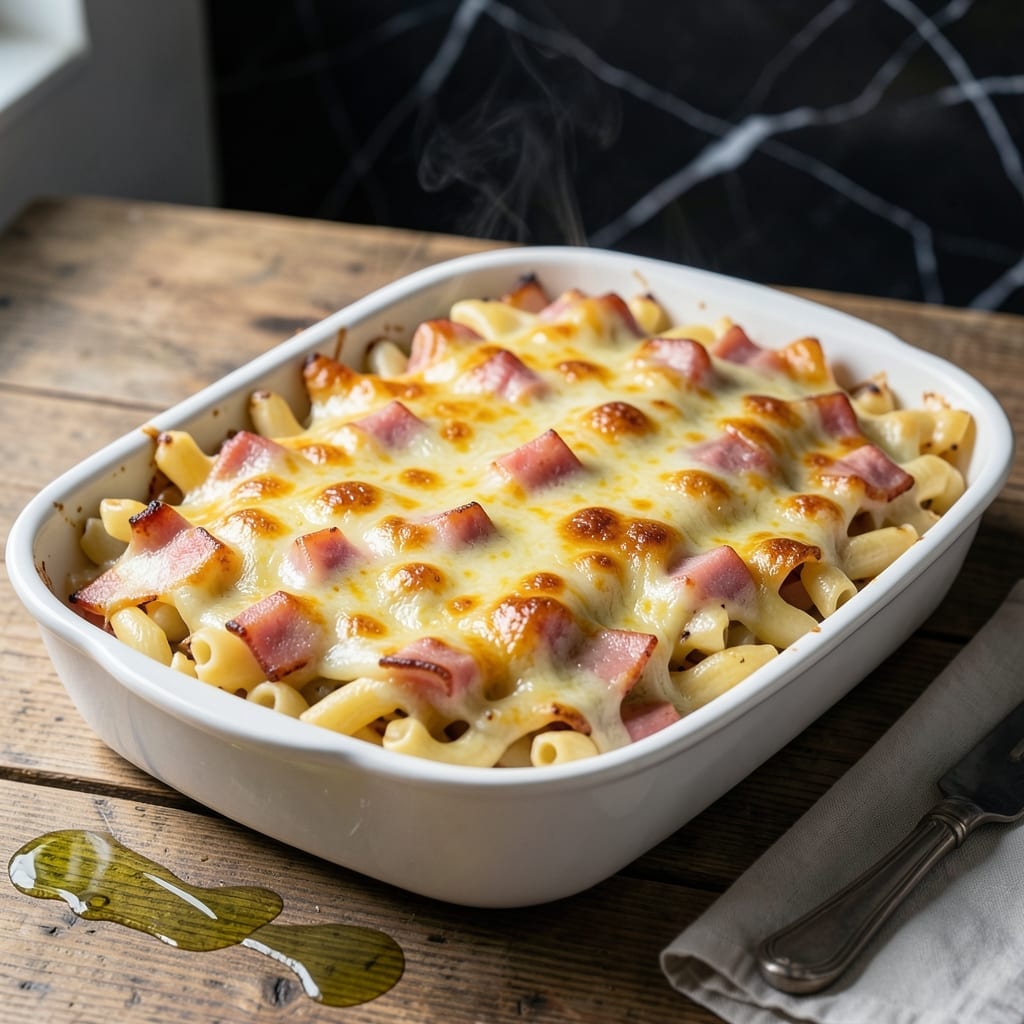 Macaroni and Cheese With Ham Recipe Baked: Three-Cheese Layers With Smoky Ham