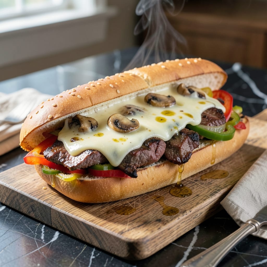 Joanna Gaines' Philly Cheesesteak Recipe: Melted Provolone and Caramelized Onions on Toasted Hoagie