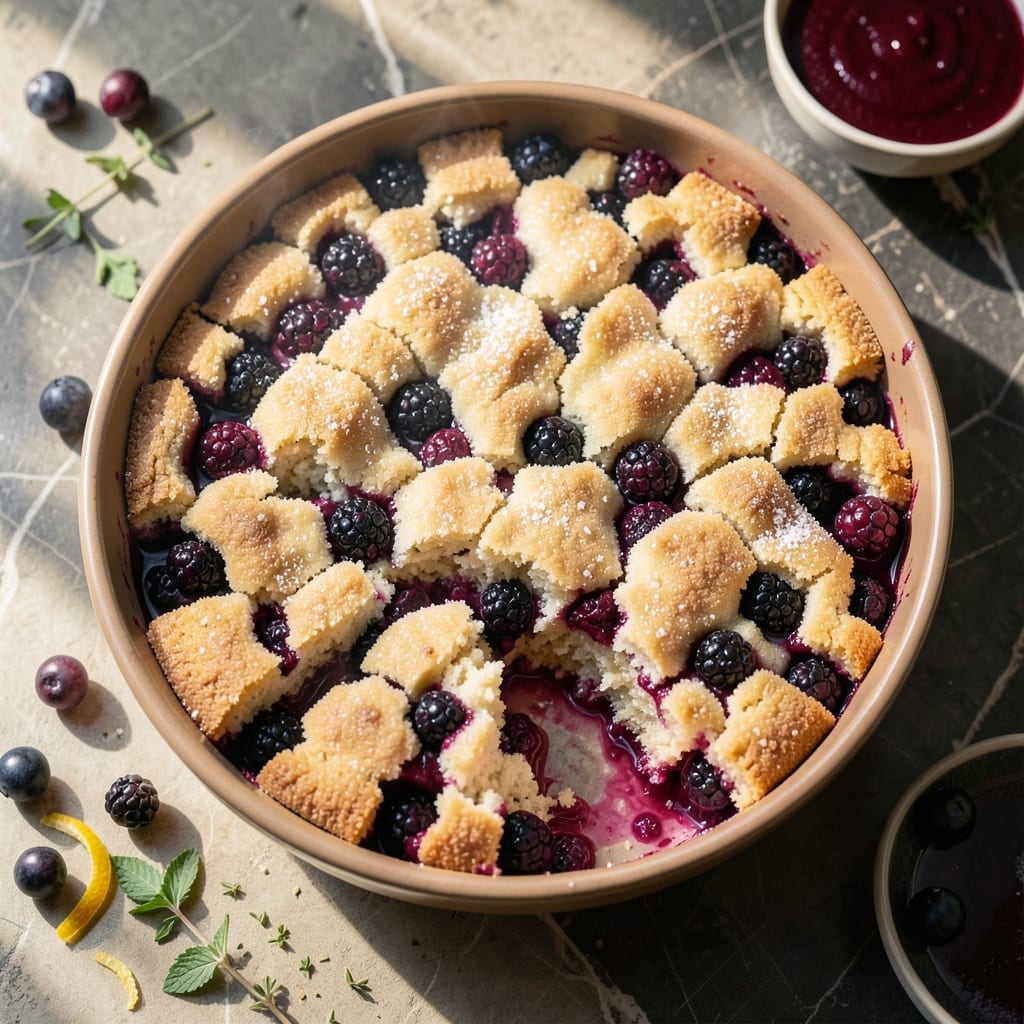 Easy Blackberry Cobbler Recipe With Fresh Blackberries: Warm Juicy Berries Under Golden Biscuit Topping