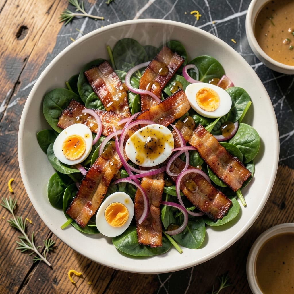 Recipe for Hot Bacon Spinach Salad: Warm and Crunchy Delight