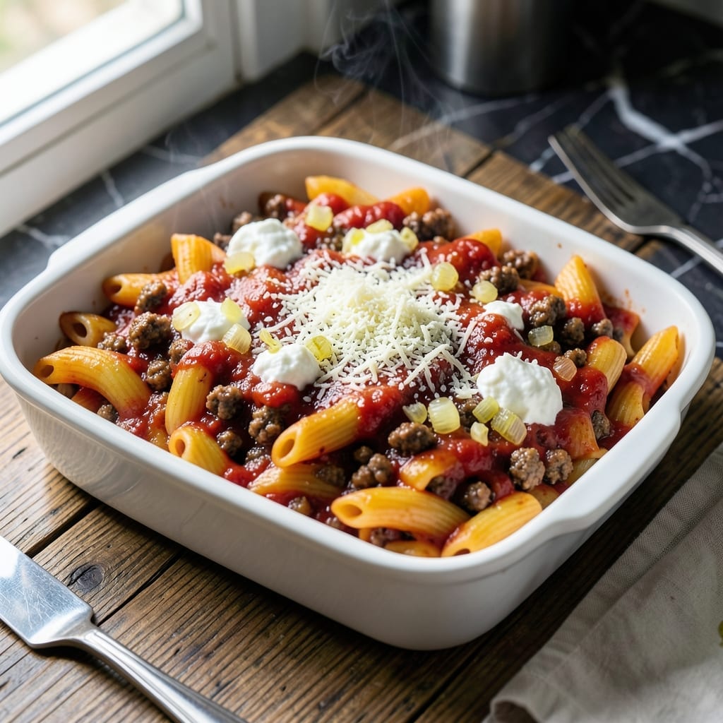 Mueller's Baked Ziti Recipe With Ground Beef: Three-Cheese Layered Indulgence