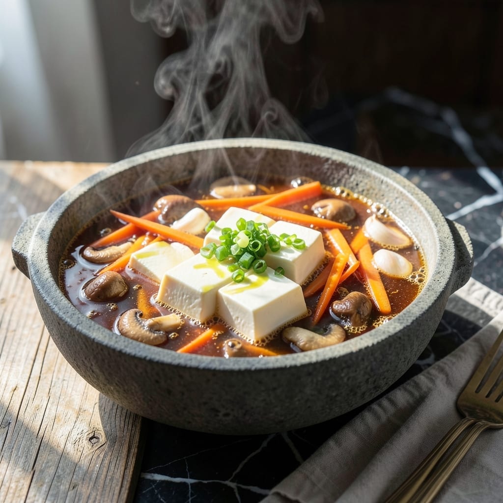 Korean Hot Pot Recipe Vegetarian: Spicy Broth With Tofu and Fresh Veggies Korean Hot Pot Recipe Vegetarian: Spicy Broth With Tofu and Fresh Veggies