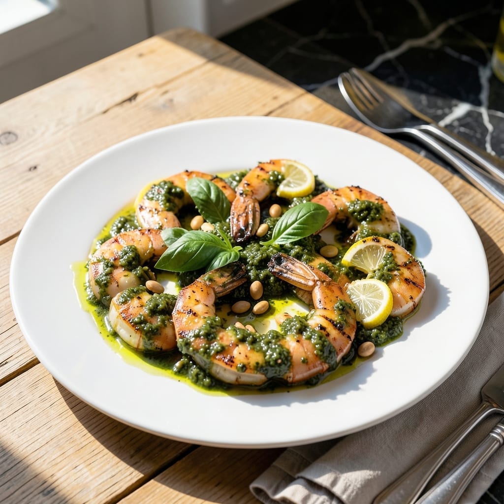 Grilled Pesto Shrimp Recipe: Charred Lemon-Garlic Succulence