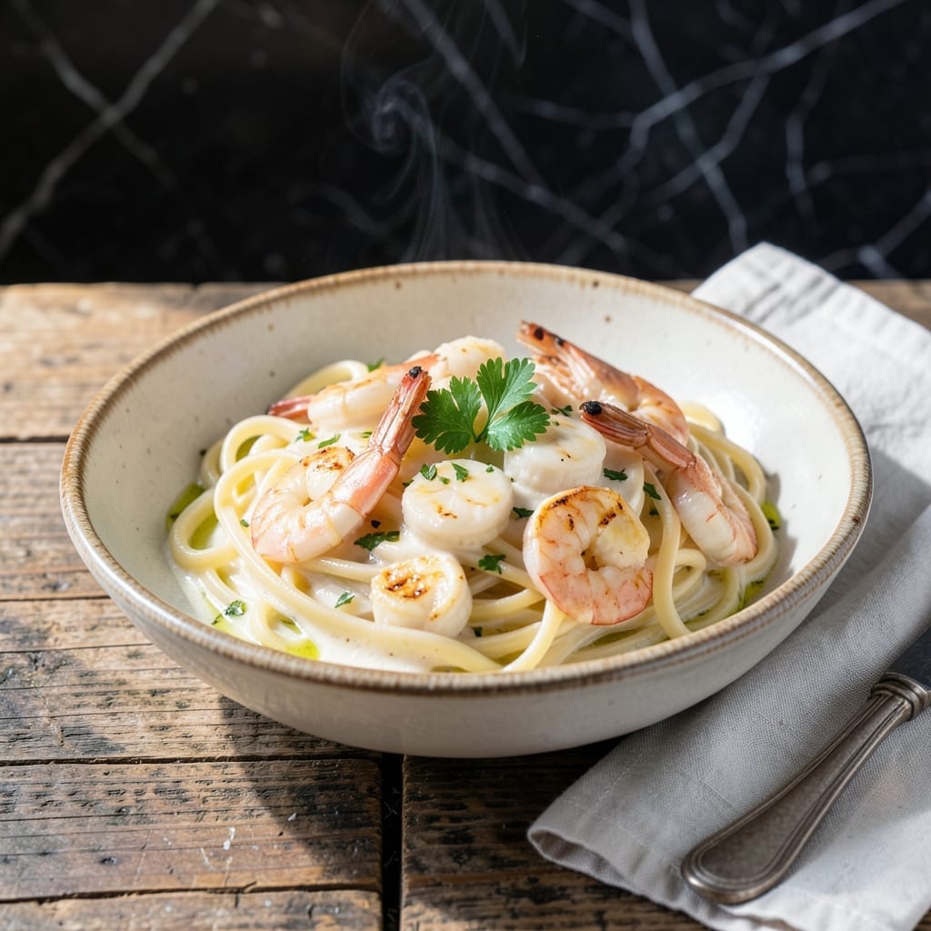 Seafood Pasta Recipe White Sauce: Garlic-Infused Creamy Luxe With Shrimp and Scallops