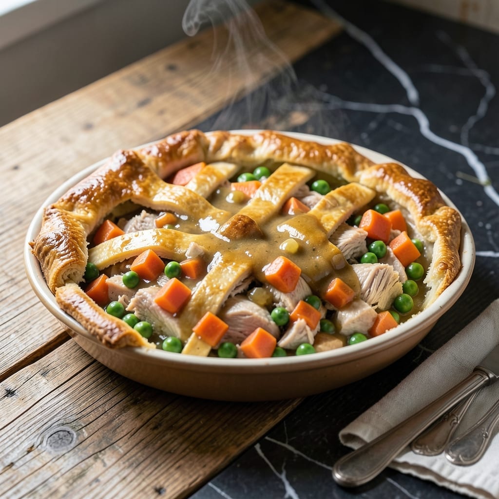 Turkey Pot Pie Recipe With Gravy: Flaky Crust Over Savory Filling