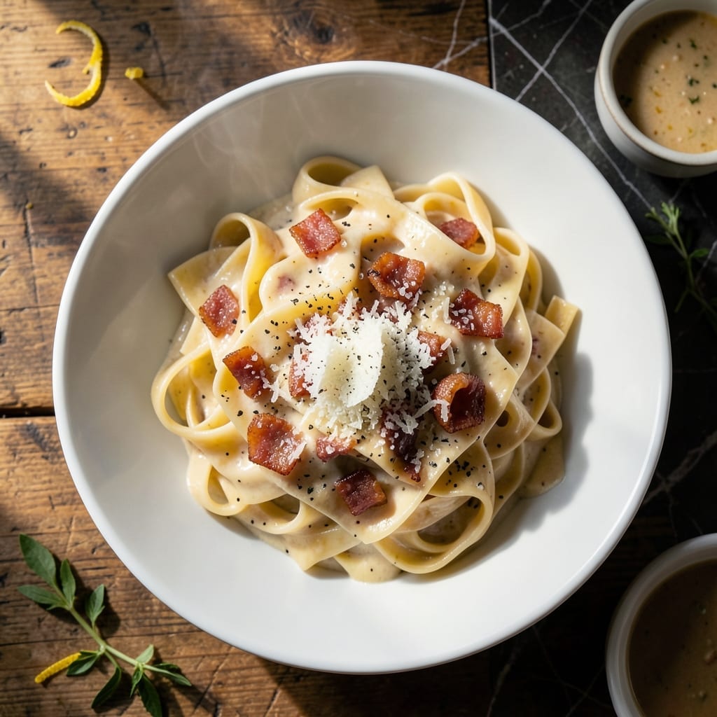 Fettuccine Carbonara Recipe With Cream: Silky Roman Pasta With Eggy Richness