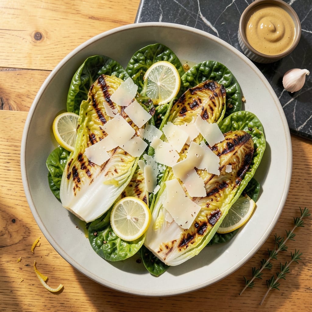 Grilled Romaine Lettuce Salad Recipe: Charred Leaves With Parmesan Crisp
